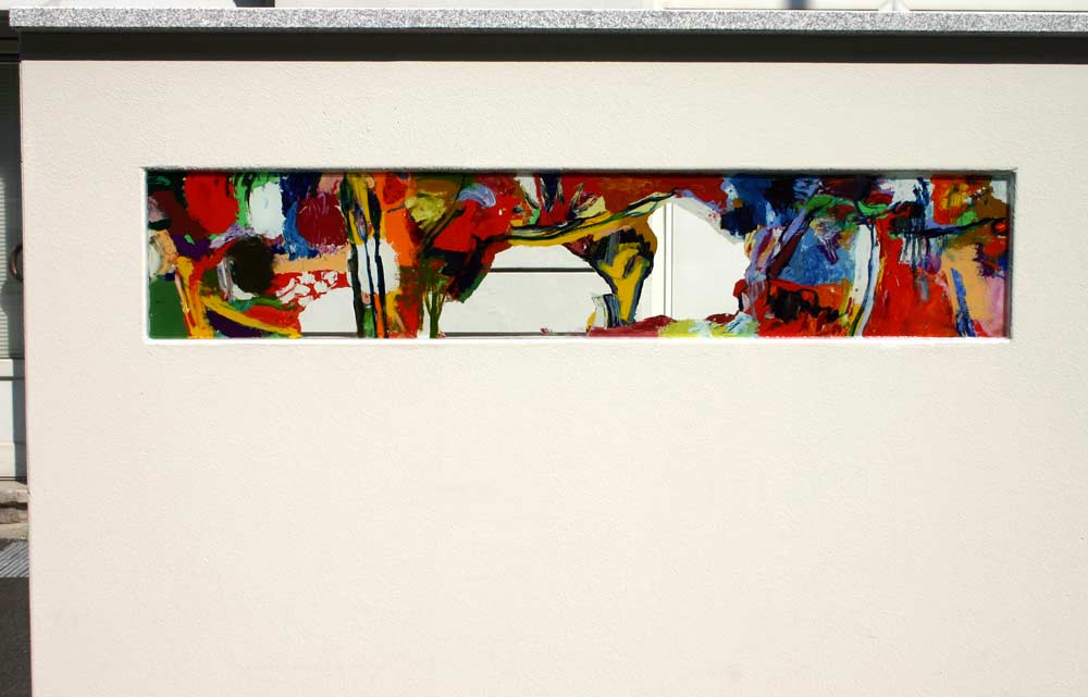 Susanne Purviance - Fries_Hinterglasbilder, Auftragsarbeit für eine Mauer, Detailbild Susanne Purviance - Fries_Hinterglasbilder, Auftragsarbeit für eine Mauer, Detailbild