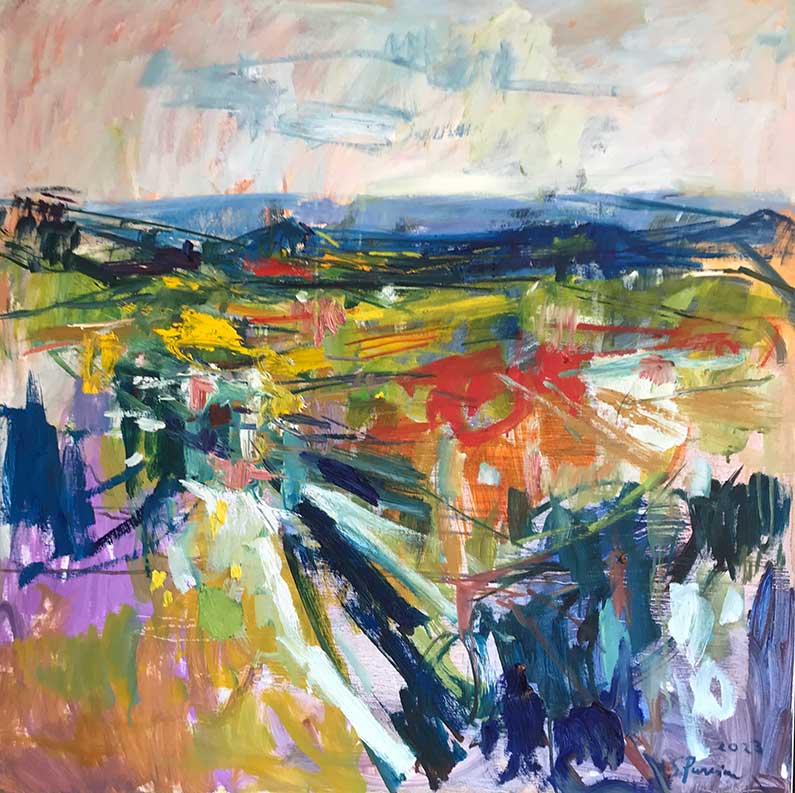 Susanne Purviance - Landschaft bei Valdobbiaddene, 80x80 cm, 2023 Susanne Purviance - Landschaft bei Valdobbiaddene, 80x80 cm, 2023