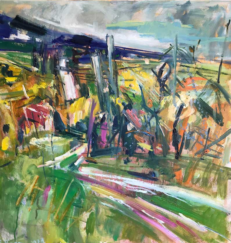 Susanne Purviance - Weg im Weingarten, 80x80 cm, 2023