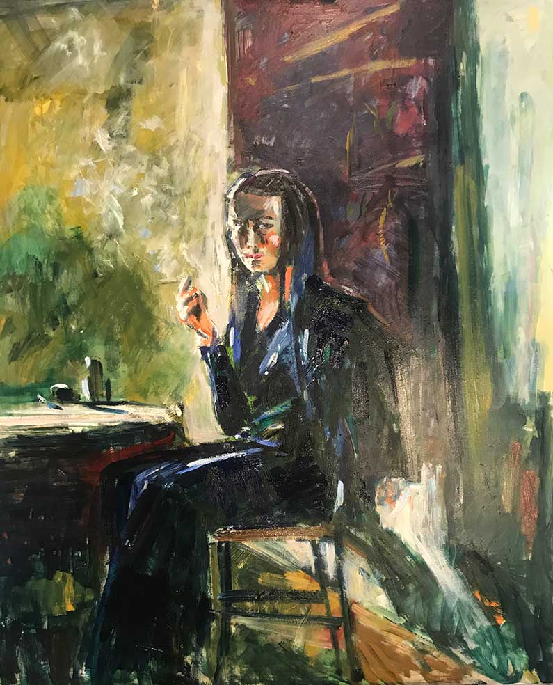 Susanne Purviance - Raucherin, Öl auf Leinwand Susanne Purviance - Raucherin, Öl auf Leinwand