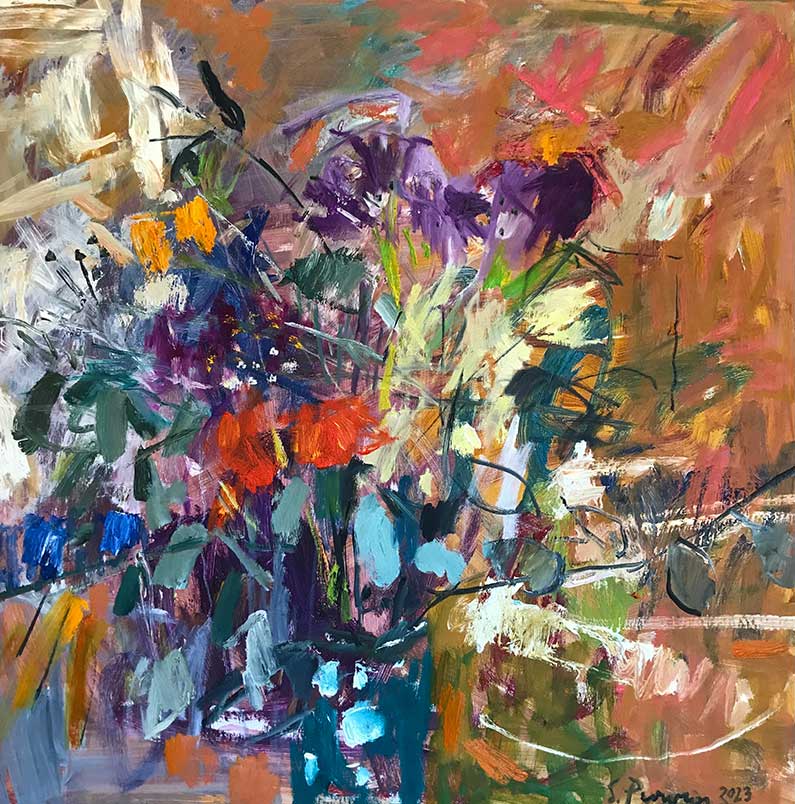 Susanne Purviance - Orange und Violett, 80x80 cm, Öl auf Leinwand, 2023 Susanne Purviance - Orange und Violett, 80x80 cm, Öl auf Leinwand, 2023